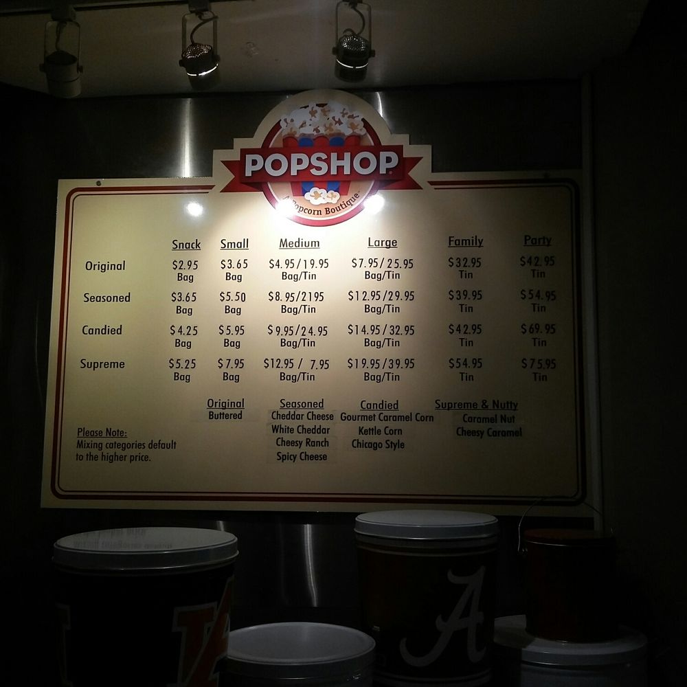 PopShop Popcorn Shop - the price list and prices - Popcorn Shops Near Me - Hoover, Alabama PopShop Popcorn Shop - the price list and prices - Popcorn Shops Near Me - Hoover, Alabama