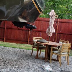 Skyline RV Park - The pad is also long enough to have a table to sit at. We can see the lake from our spot.
