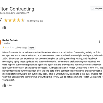 Hulton Contracting - Review that is no longer on Google - Roofing Near Me - Chalfont, Pennsylvania