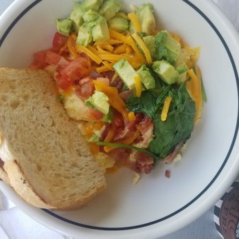 Corner Bakery Cafe - Bacon, avocado, eggs and veggies breakfast bowl, also with sour dough bread - Cafes Near Me - Fresno, California
