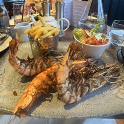 Waterfront Fishouse - Black Tiger Prawns Chips and a small salad