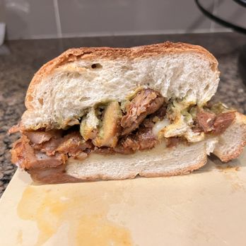 Taqueria El Diablo - Torta with Al Pastor - inside (ordered to-go and cut in half at home) - Mexican Near Me - Monrovia, California