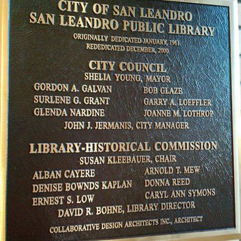 San Leandro Library - Main Library - Memory plaque - Libraries Near Me - San Leandro, California