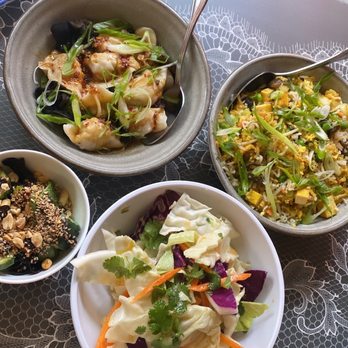 NoodleBird - Pork and shrimp dumplings, tofu fried rice, cucumber salad, cabbage salad - Asian Fusion Near Me - Chicago, Illinois NoodleBird - Pork and shrimp dumplings, tofu fried rice, cucumber salad, cabbage salad - Asian Fusion Near Me - Chicago, Illinois