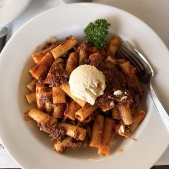 Enoteca Adriano - Short rib rigatoni with mozzarella cheese on top - Italian Near Me - San Diego, California Enoteca Adriano - Short rib rigatoni with mozzarella cheese on top - Italian Near Me - San Diego, California