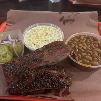 Terry Black's Barbecue - Ribs, creamed corn, and beans - Barbeque Near Me - Austin, Texas Terry Black's Barbecue - Ribs, creamed corn, and beans - Barbeque Near Me - Austin, Texas