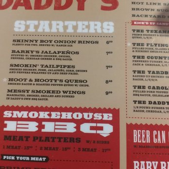 Bone Daddy's - Partial menu - Barbeque Near Me - Arlington, Texas
