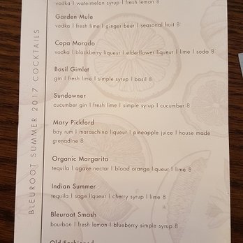 Bleuroot - Cocktail menu. (7/22/17) - New American Near Me - West Dundee, Illinois
