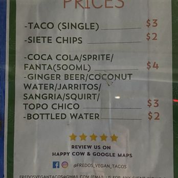 Fredo’s Vegan Tacos - Prices - Tacos Near Me - Castroville, California Fredo’s Vegan Tacos - Prices - Tacos Near Me - Castroville, California