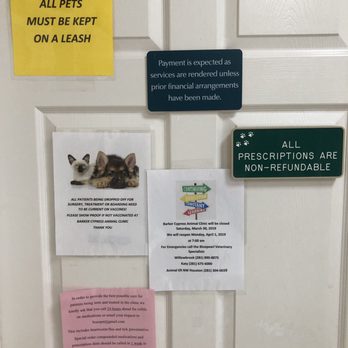 Barker Cypress Animal Clinic, PC - Notices in the waiting room - Veterinarians Near Me - Cypress, Texas Barker Cypress Animal Clinic, PC - Notices in the waiting room - Veterinarians Near Me - Cypress, Texas