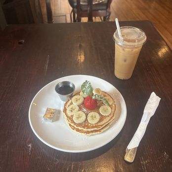 Aroma Coffee & Tea - Two pancakes with cold brew - Coffee & Tea Near Me - Studio City, California Aroma Coffee & Tea - Two pancakes with cold brew - Coffee & Tea Near Me - Studio City, California