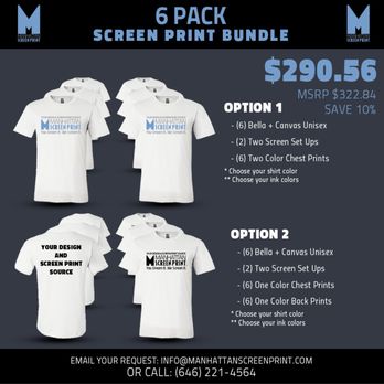 Manhattan Screen Print - 6 Pack - Screen Print Bundle - Screen Printing/T-Shirt Printing Near Me - Brooklyn, New York Manhattan Screen Print - 6 Pack - Screen Print Bundle - Screen Printing/T-Shirt Printing Near Me - Brooklyn, New York