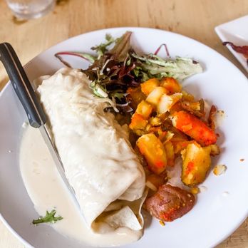 Sofrito Restaurant & Bar - Chorizo and Egg burrito with home fries - Latin American Near Me - Greenville, South Carolina