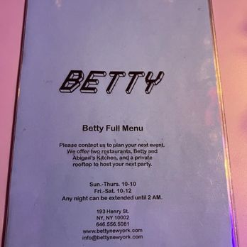 Betty - Menu - New American Near Me - New York, New York