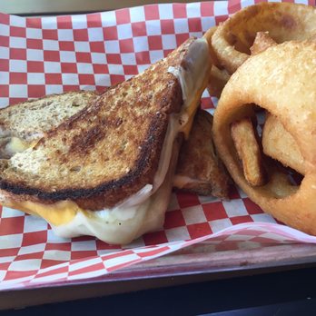 317 Burger - Grilled cheese on wheat bread with a side of onion rings. - Burgers Near Me - Indianapolis, Indiana