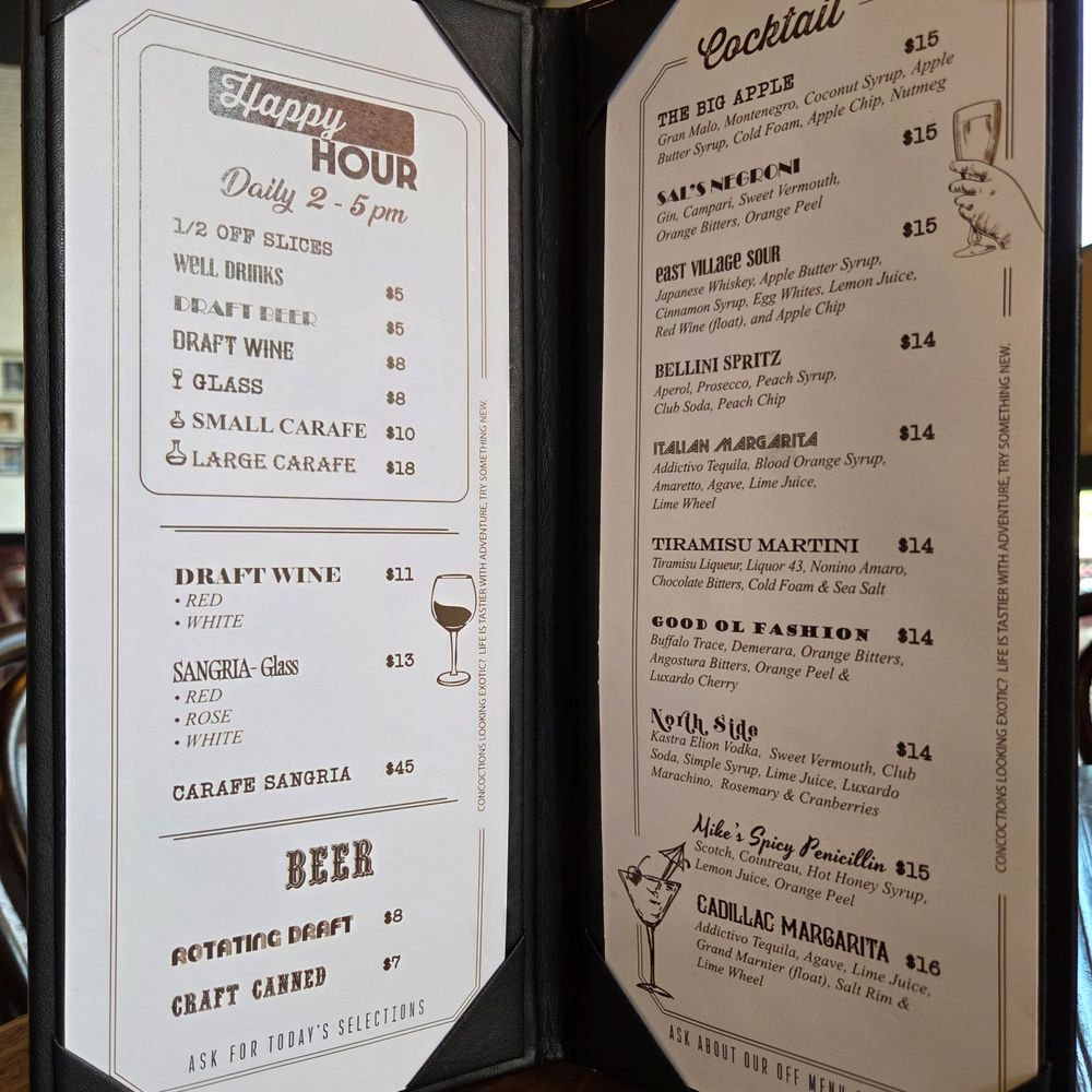 Happy hour and alcohol menu