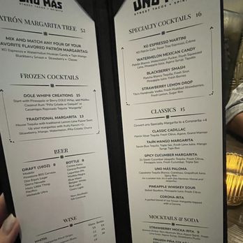 Uno Más Street Tacos + Spirits - Drink menu - Mexican Near Me - Reno, Nevada Uno Más Street Tacos + Spirits - Drink menu - Mexican Near Me - Reno, Nevada