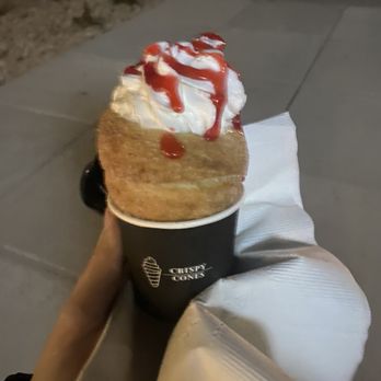 Crispy Cones - Fruit cone with cookie butter spread, strawberries, whipped cream and raspberry drizzle - Ice Cream & Frozen Yogurt Near Me - Provo, Utah