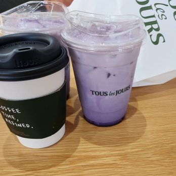 Tous Les Jours - 02/28/2023: Medium, Iced Ube Latte & Small, Black Coffee - Bakeries Near Me - Cerritos, California Tous Les Jours - 02/28/2023: Medium, Iced Ube Latte & Small, Black Coffee - Bakeries Near Me - Cerritos, California