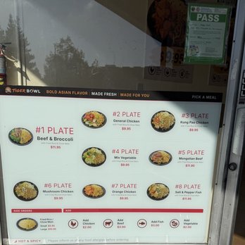 Tiger Bowl - Menu options on window - Chicken Shop Near Me - Burlingame, California Tiger Bowl - Menu options on window - Chicken Shop Near Me - Burlingame, California
