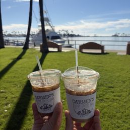 Chilled caramel latte and Chilled strawberry latte Chilled caramel latte and Chilled strawberry latte
