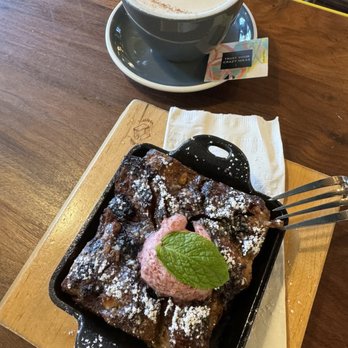 Public Square - Chai latte and berry bread pudding with rosemary maple syrup! - Coffee & Tea Near Me - La Mesa, California Public Square - Chai latte and berry bread pudding with rosemary maple syrup! - Coffee & Tea Near Me - La Mesa, California