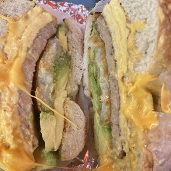 Utopia Bagels - Sausage egg and cheese with avocado on a bagel - Bakeries Near Me - Whitestone, New York Utopia Bagels - Sausage egg and cheese with avocado on a bagel - Bakeries Near Me - Whitestone, New York