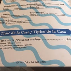 Zia María - Especialidad, pasta con marisco , 9,50 € por pax.