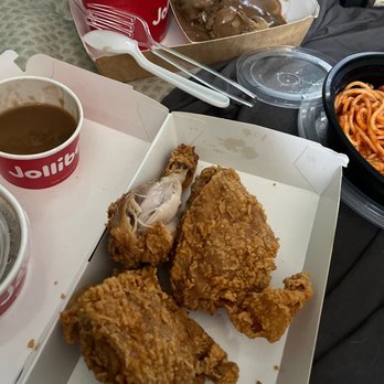 Jollibee - Fried chicken, and gravy. And hamburger 2 Pcs Burger Steak with rice. - Fast Food Near Me - Anaheim, California