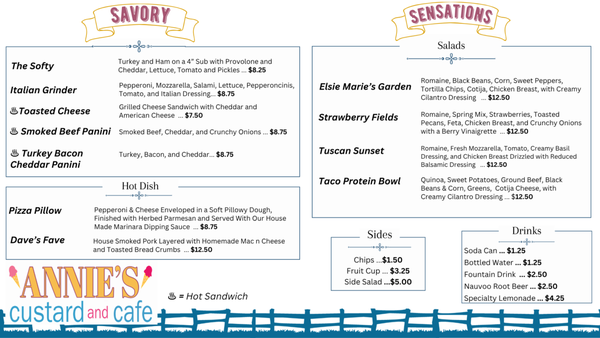 Menu photo 1 Annie's Custard and Cafe Nauvoo, IL