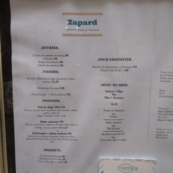 Zapard - Voici le menu de Zapard, autrefois connu sous le nom de Hooks. - Bars Near Me - Bordeaux, 33
