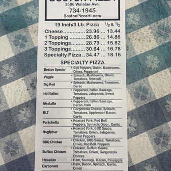 Kaimuki's Boston Pizza - menu - Pizza Near Me - Honolulu, Hawaii