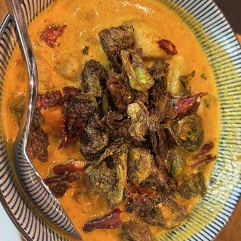 Asia Live - Singapore Nonya Style Spicy Chicken Curry with Crispy Brussels Sprouts (gf) - Pan Asian Near Me - Santa Clara, California Asia Live - Singapore Nonya Style Spicy Chicken Curry with Crispy Brussels Sprouts (gf) - Pan Asian Near Me - Santa Clara, California