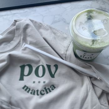 Chrome Coffee Studio - My POV Matcha T-shirt and drink that I stood 3 1/2 hours in line for. - Coffee & Tea Near Me - Torrance, California