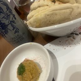 Complimentary pita bread and hummus Complimentary pita bread and hummus