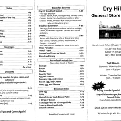 Dry Hill General Store & Deli - Menu - front page