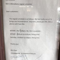 Min's Alteration - Updated hours as of 4/5/2018.