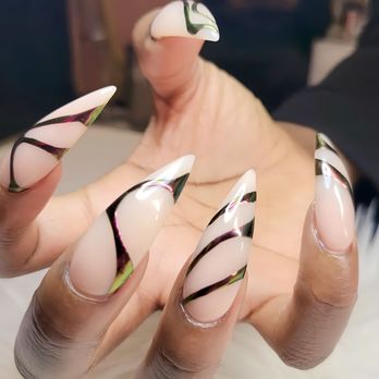 K Nails Studio - Long acrylic set with chrome - Nail Salons Near Me - Alexandria , Virginia