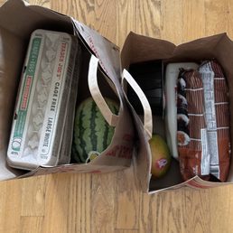 They packed eggs with a watermelon. They packed eggs with a watermelon.