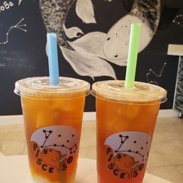 Peach Tea w/ Lychee Jelly & Mango Tea w/ Mixed Jelly Peach Tea w/ Lychee Jelly & Mango Tea w/ Mixed Jelly