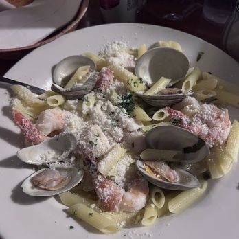 Andy's Adirondack Grille - Seafood in white wine/butter sauce over GF penne. With cheese I put on. - American Near Me - Malta Ridge, New York