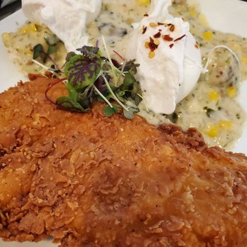 Salt and Iron - Fried chicken breast with grits and gravy - Seafood Near Me - Edmonds, Washington