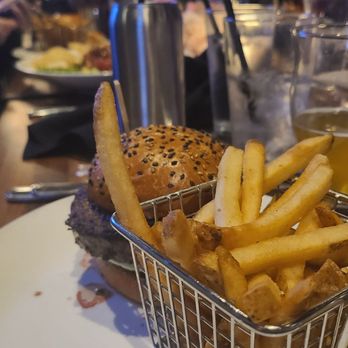 Yard House - My friend's hamburger with fries. Nicer than your everyday burger. - New American Near Me - Brea, California Yard House - My friend's hamburger with fries. Nicer than your everyday burger. - New American Near Me - Brea, California