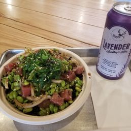 Pohkay tuna and lavender infused sparkling water