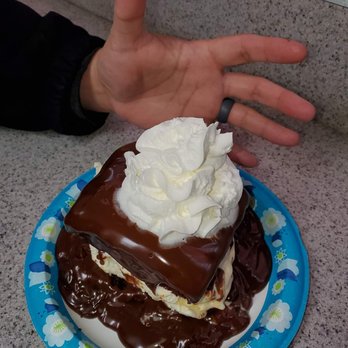 Funnel Cake Factory - Hot fudge cake...Hubby's hand for size/scale reference! - Bakeries Near Me - Pigeon Forge, Tennessee Funnel Cake Factory - Hot fudge cake...Hubby's hand for size/scale reference! - Bakeries Near Me - Pigeon Forge, Tennessee