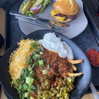 Summit House - a plate of chili cheese fries and a sandwich - Burgers Near Me - Park City, Utah Summit House - a plate of chili cheese fries and a sandwich - Burgers Near Me - Park City, Utah