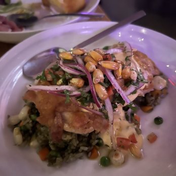 Los Balcones - Crispy chicken over Peru fried Rice - Peruvian Near Me - Los Angeles, California Los Balcones - Crispy chicken over Peru fried Rice - Peruvian Near Me - Los Angeles, California
