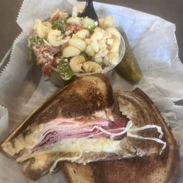 Leroy's Smokin' Sandwich and side of asparagus goat cheese pasta salad Leroy's Smokin' Sandwich and side of asparagus goat cheese pasta salad
