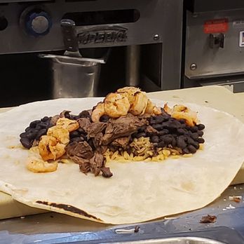 Baja Fresh - Steak and shrimp burrito in the making - Mexican Near Me - Las Vegas, Nevada