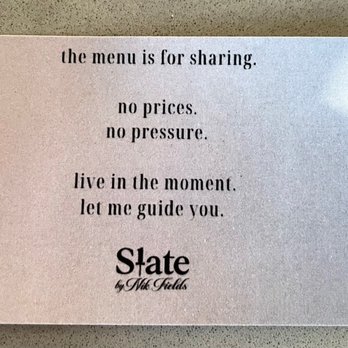 Slate by Nik Fields - Note from the chef - Wine Bars Near Me - Phoenix, Arizona